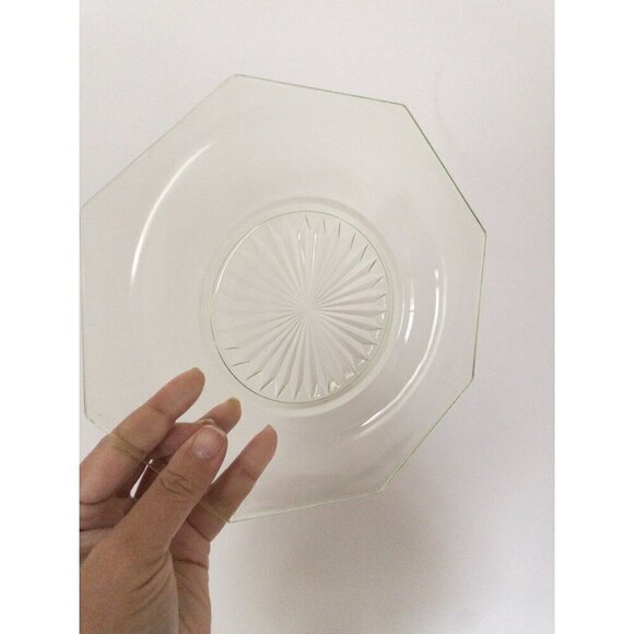 Vintage Uranium Glass Octagonal Plates Set Of 5 With Sunburst Design - Picture 1 of 7